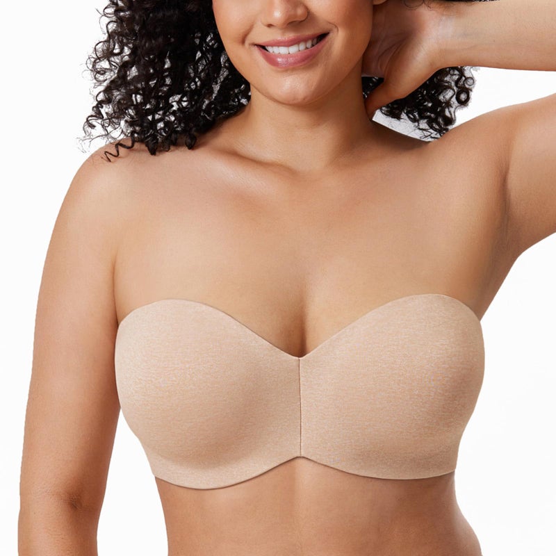DELIMIRA Women's Strapless Bra Unlined Underwire Minimizer Plus Size Support Oatmeal Heather 34B - Image 1